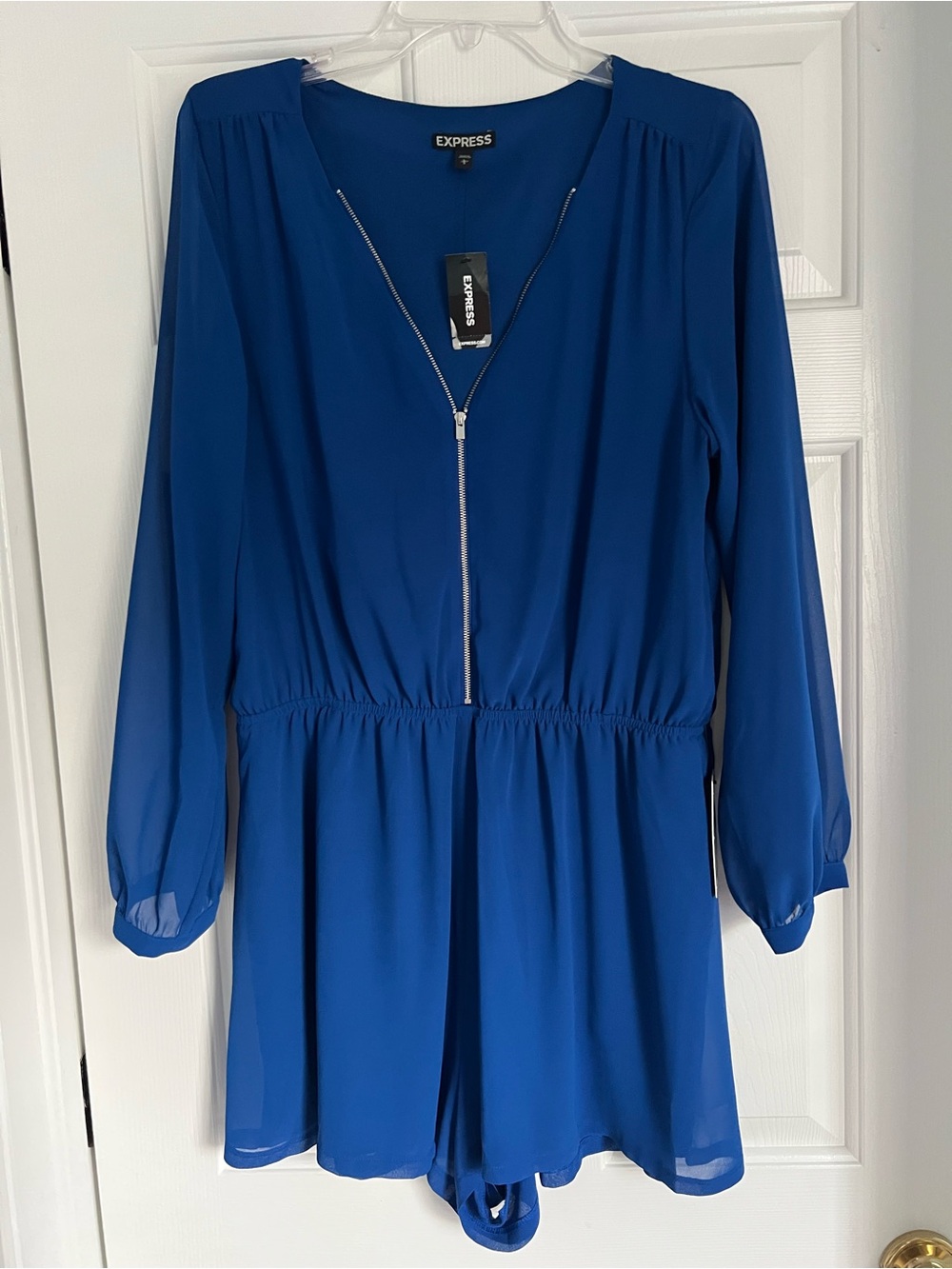 Express NWT Royal Blue Long Sleeve Zip Front Romper Size Large